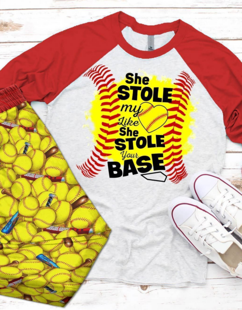 Softball Red Awesome Pajama Set |Sleepwear Pjs Sets | Raglan Shirt Pants Set